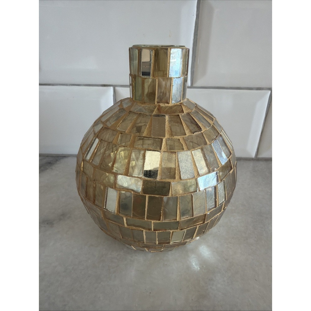 Vintage Amber Gold Mosaic Glass Bud Vase GW993